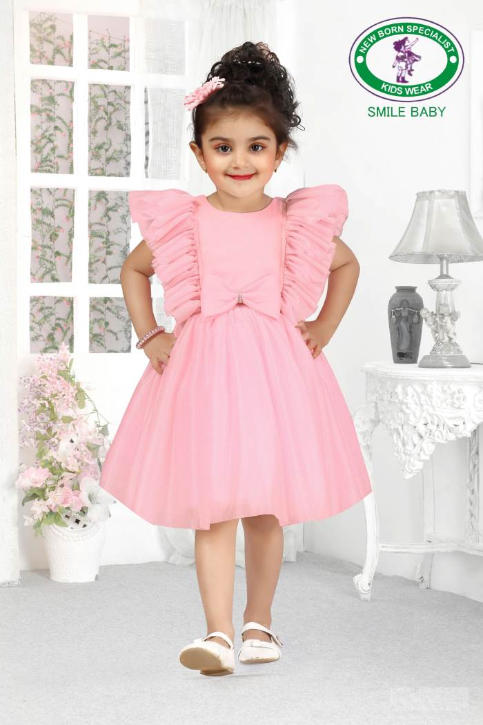 SMILE BABY PINK PARTY FROCK BUTTERFLY BOW (1070-PINK)