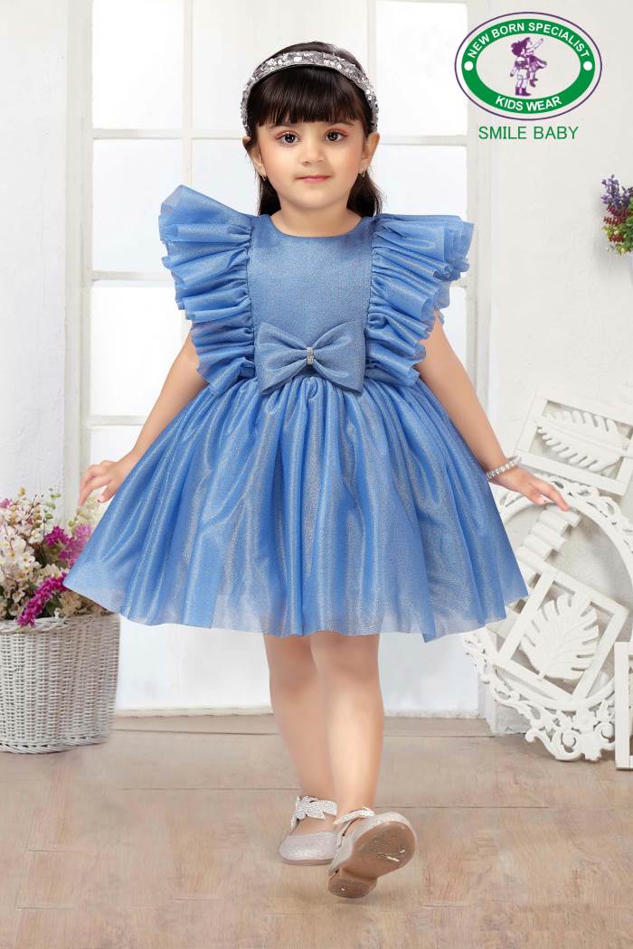 SMILE BABY PINK PARTY FROCK BUTTERFLY BOW (1070-SKY)