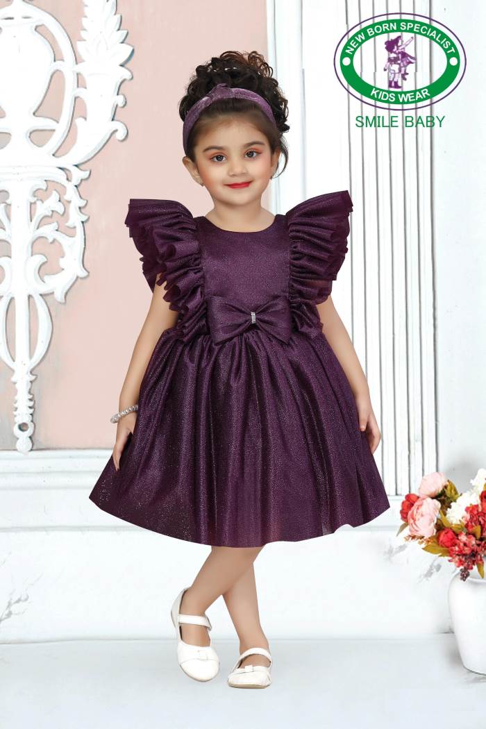SMILE BABY PINK PARTY FROCK BUTTERFLY BOW (1070-WINE)