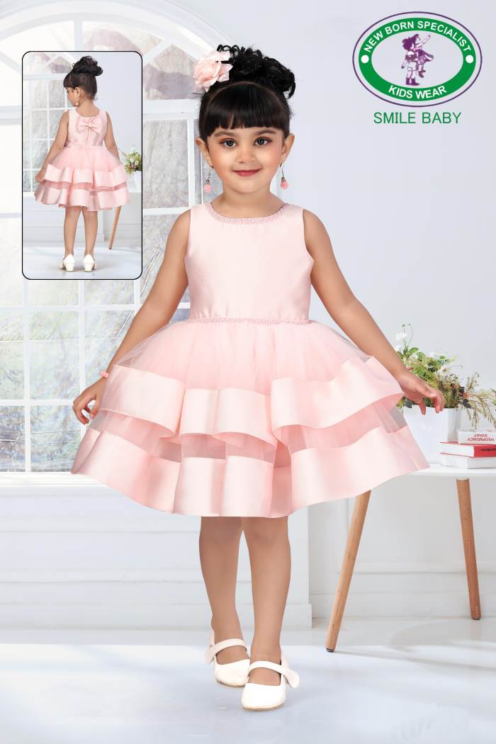 SMILE BABY PINK PARTY FROCK BACK BOW (1080-PINK)