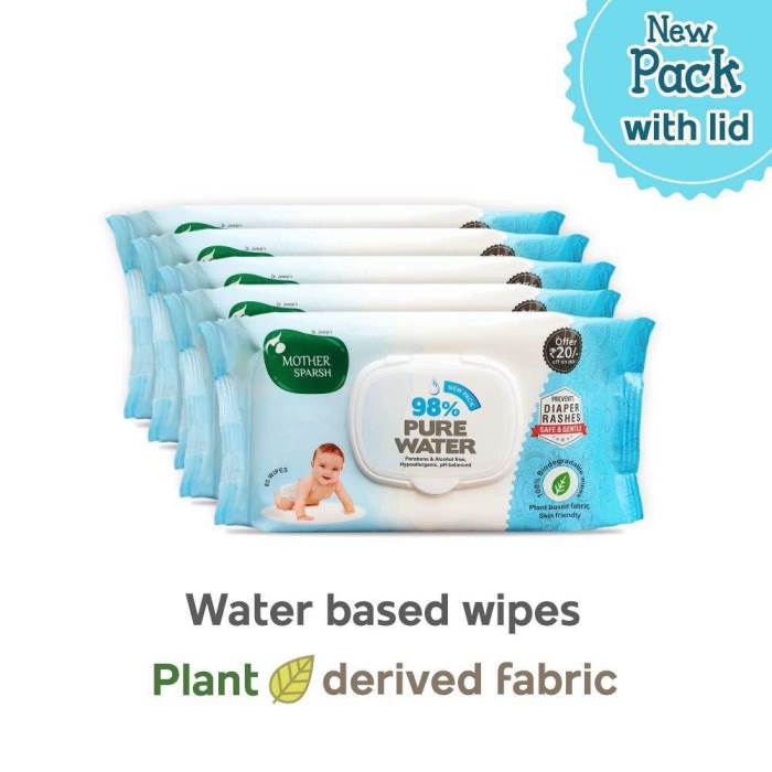 Mother Sparsh Baby Water Based Wipes, 80 Pieces (Pack of 4 + 1) Product Name