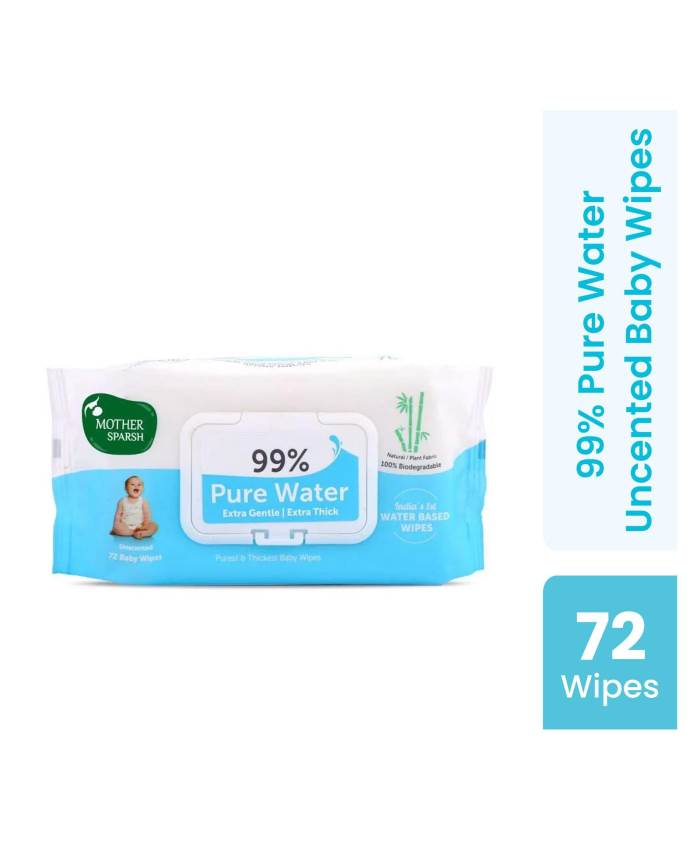 Mother Sparsh 99% Pure Water (Unscented) Baby Wipes (72 Unscented Baby Wipes) - Super Thick Fabric