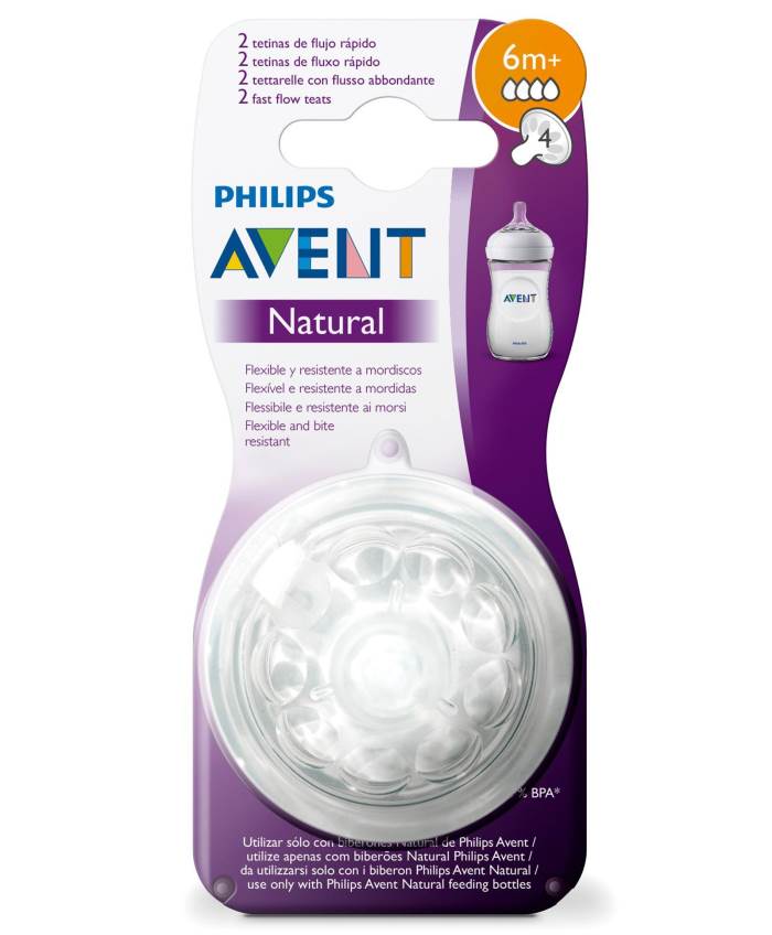 Philips Avent Natural Teat Fast Flow Plus 4 Holes 6+month - Set of 2