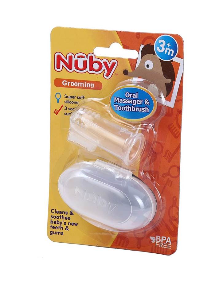Nuby Oral Massager & Finger Toothbrush (3M+, Transparent)