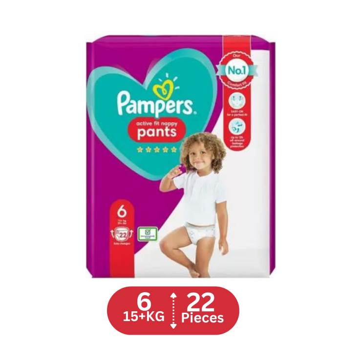 Pampers Baby Nappy Pants Size 6 (15+ kg/33 Lb), Active Fit, 22 Nappies,
