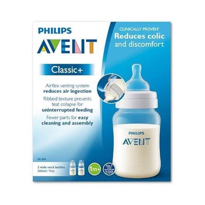 Philips Avent Classic Plus Wide Neck PP Feeding Bottle Pack of 2 - 260 ml each