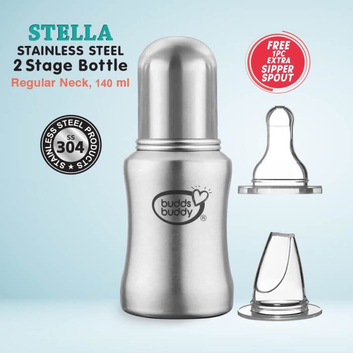 Buddsbuddy Stella Neck New Born Baby Feeding Bottle Made with High Grade Stainless Steel | Rust Free Feeding Bottle with
