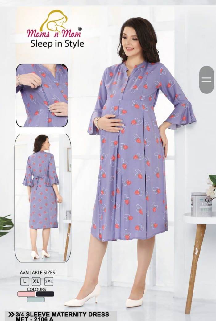 Moms n Mom Womens Maternity Feeding Dresses (Blue)