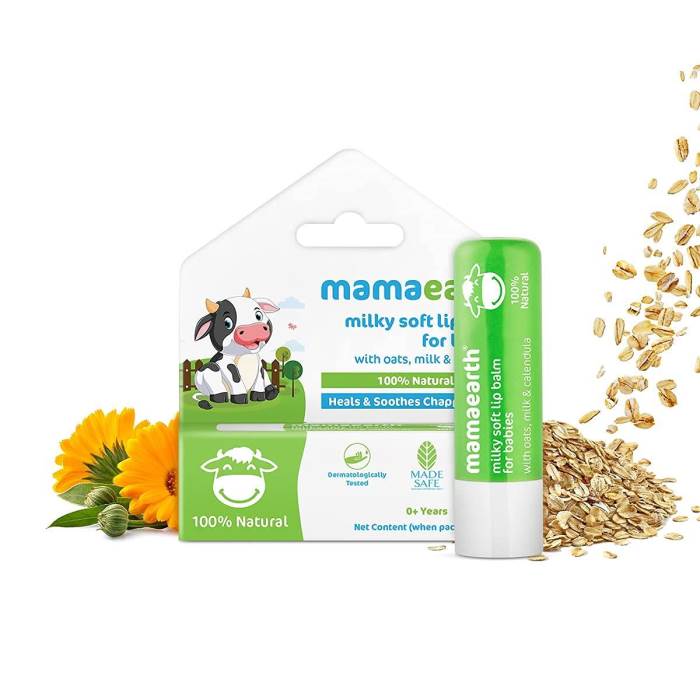 Mamaearth Natural Milky Soft Lip Balm for Kids, Babies for 12 Hour Moisturization, with Oats, Milk & Calendula