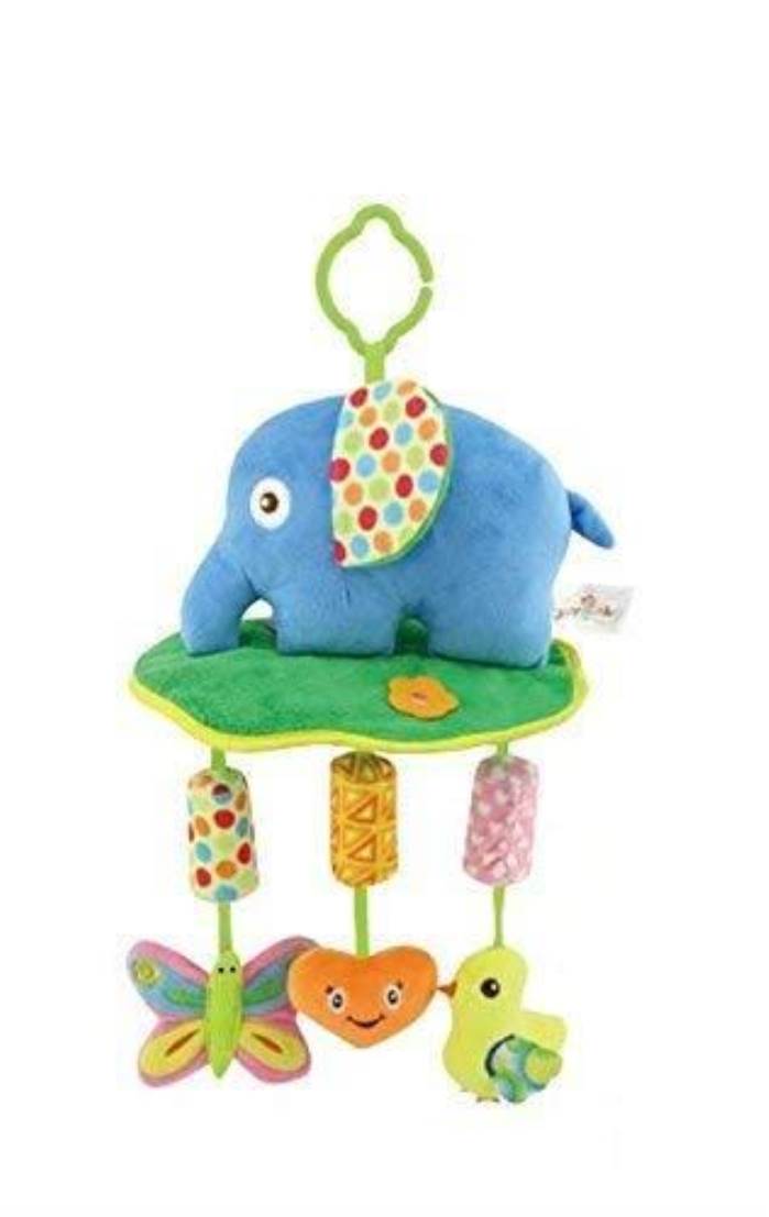 Baby Stroller Crib Hanging Toy Bells Baby Rattle Toy for Bed with 3 Wind Chimes, Newborn Baby Elephant Soft Plush Toy, S