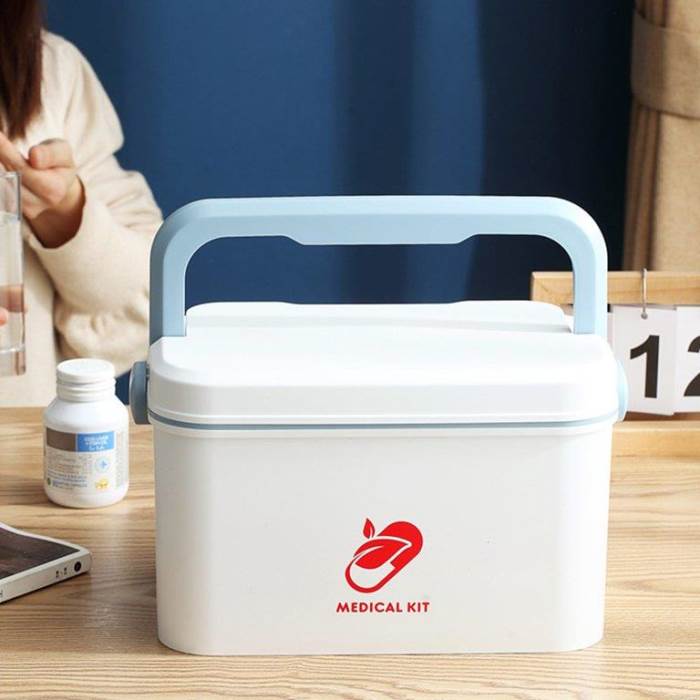 Medicine Box with Lid and Handle First Aid Kit Container Medical WHITE/BLUE