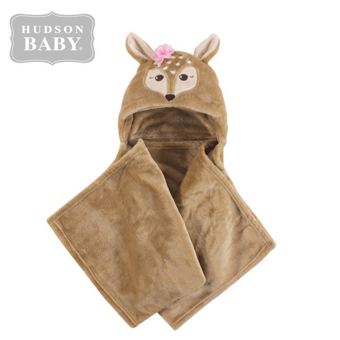 Hudson Baby Hooded Animal Face Plush Blanket, Fawn (52176) 71x102CM