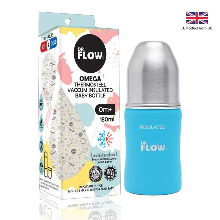 Dr.Flow Omega Insulated ThermoSteel Baby Feeding Bottle |100% Plastic free & Non-Toxic Stainless Steel | 304 (18/8) Grad