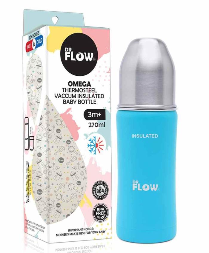 Dr.Flow Vogue+ Stainless Steel Baby Feeding Bottle with Silicone Handle & Silicone Closing Disc |100% Plastic free & Non
