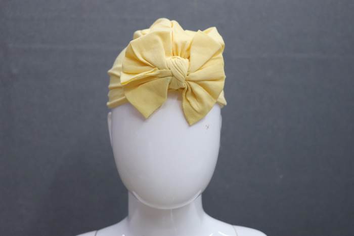 SMILE BABY Yellow Bow with Cotton Cloth Turban Kont Bow Cap for Baby Girls & Baby Boys Turban Bow Cap Infant