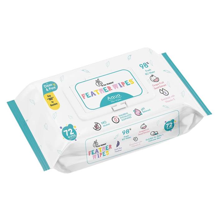 R For Rabbit Feather Aqua Baby Wipes | Wet Water Wipes for babies with Lid
