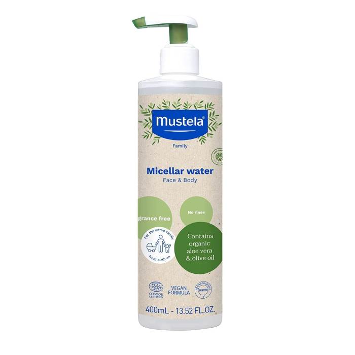 Mustela Baby Organic Micellar Cleansing Water - No-Rinse Natural Water Cleanser with Olive Oil & Aloe Vera - Fragrance F