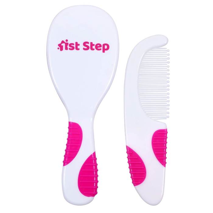 1st Step Comb & Brush Set with Soft Bristles (Pink)