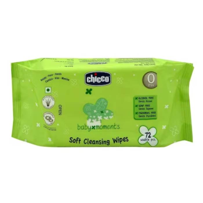 Chicco Baby Moments Soft Cleansing Baby Wipes, Ideal for Nappy, Face and Hand, Dermatologically Tested,
