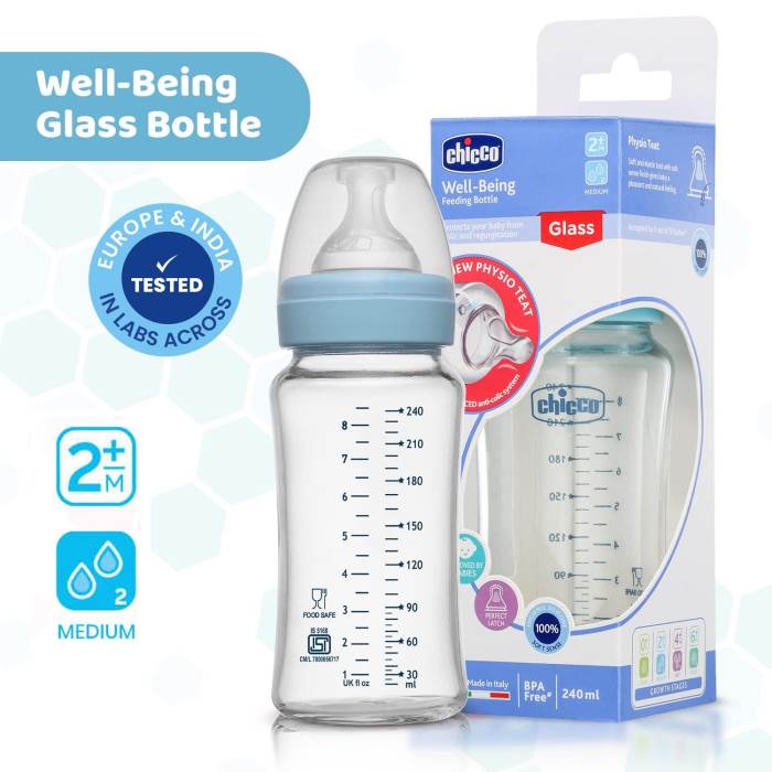 chicco Well-Being Glass Feeding Bottle (Blue)