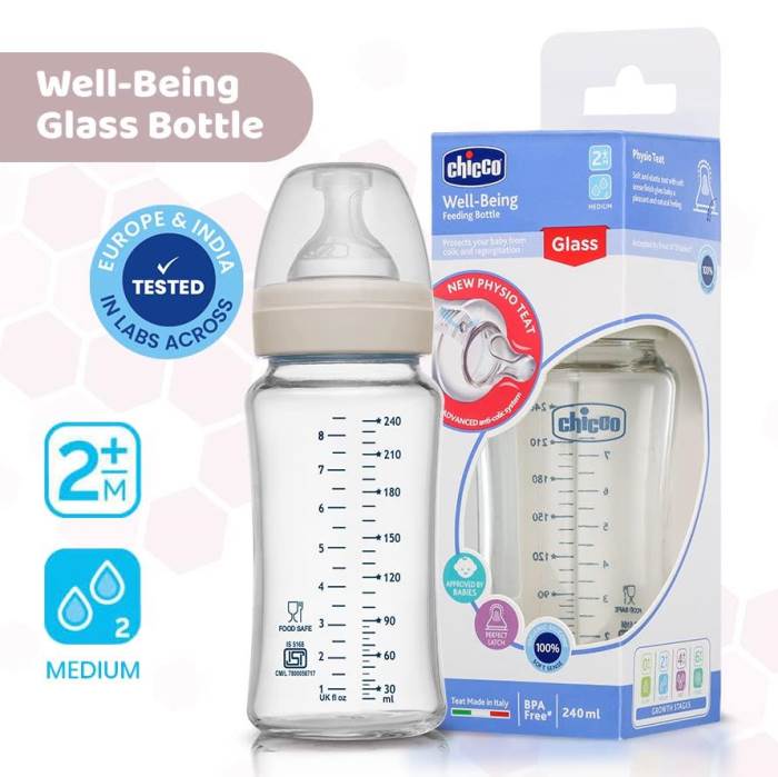 Chicco Well-Being Glass Feeding Bottle (Neutral)