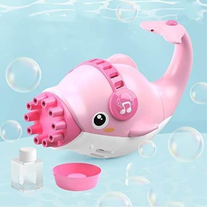 Dolphin Gatling Bubble Gun, 10-Holes Electric Bubble Maker with 1 Bubble Solution, Summer Indoor Outdoor Activities for 
