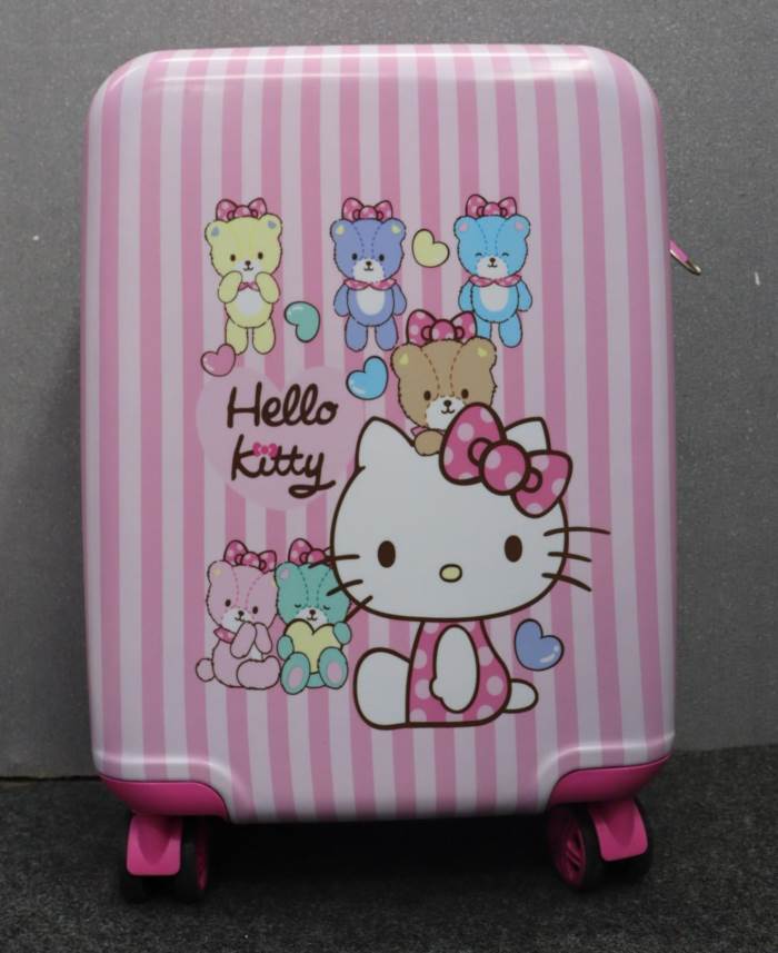 SMILE BABY HELLOW KITTY TEDDY Print Polycarbonate 360 Rotating Children Trolley Bag (PINK) 