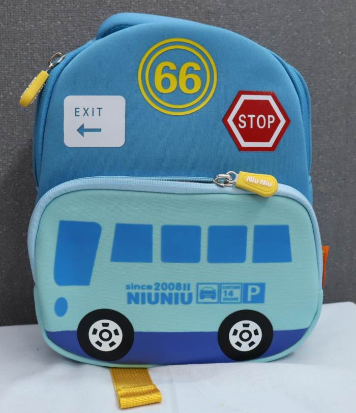 Kids School Bag Soft Plush Backpacks MY DARLING BUS PRINT Unisex (168-04/BLUE)