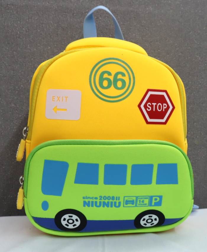 Kids School Bag Soft Plush Backpacks MY DARLING BUS PRINT Unisex (168-04/YELLOW)