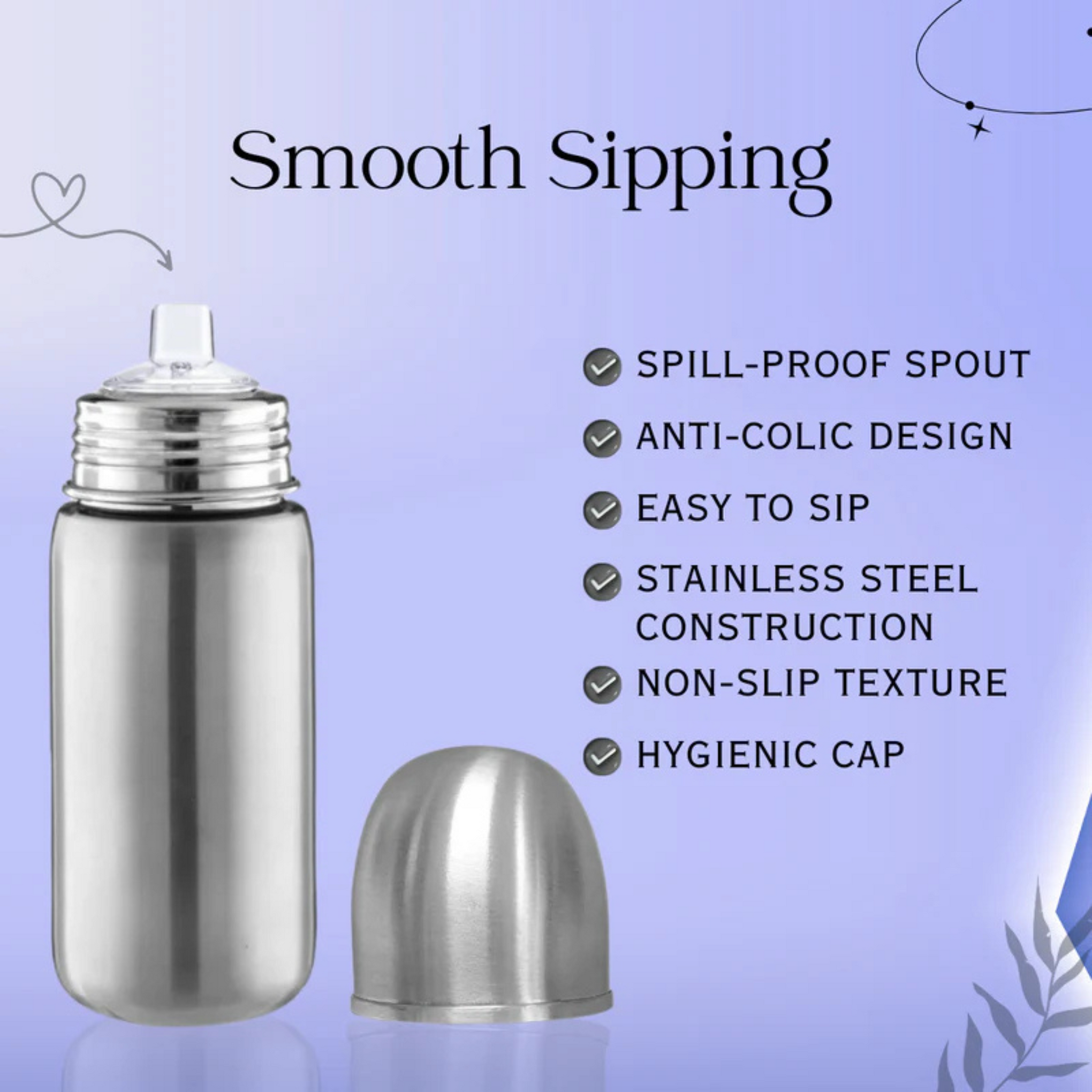 Adore Prime Flow Plus 4 Stage Thermos Double wall Insulated SS Feeding Bottle - 150 ml  (Stainless Steel)