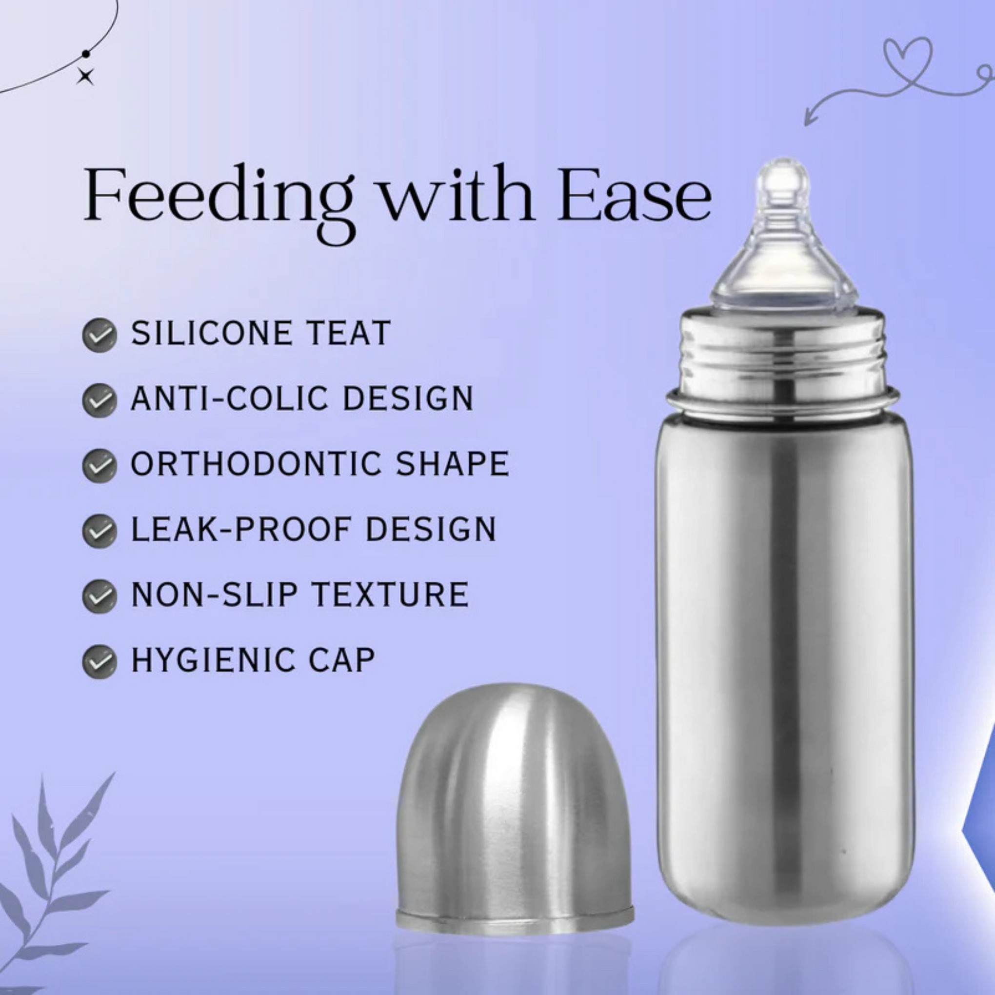 Adore Prime Flow Plus 4 Stage Thermos Double wall Insulated SS Feeding Bottle - 150 ml  (Stainless Steel)