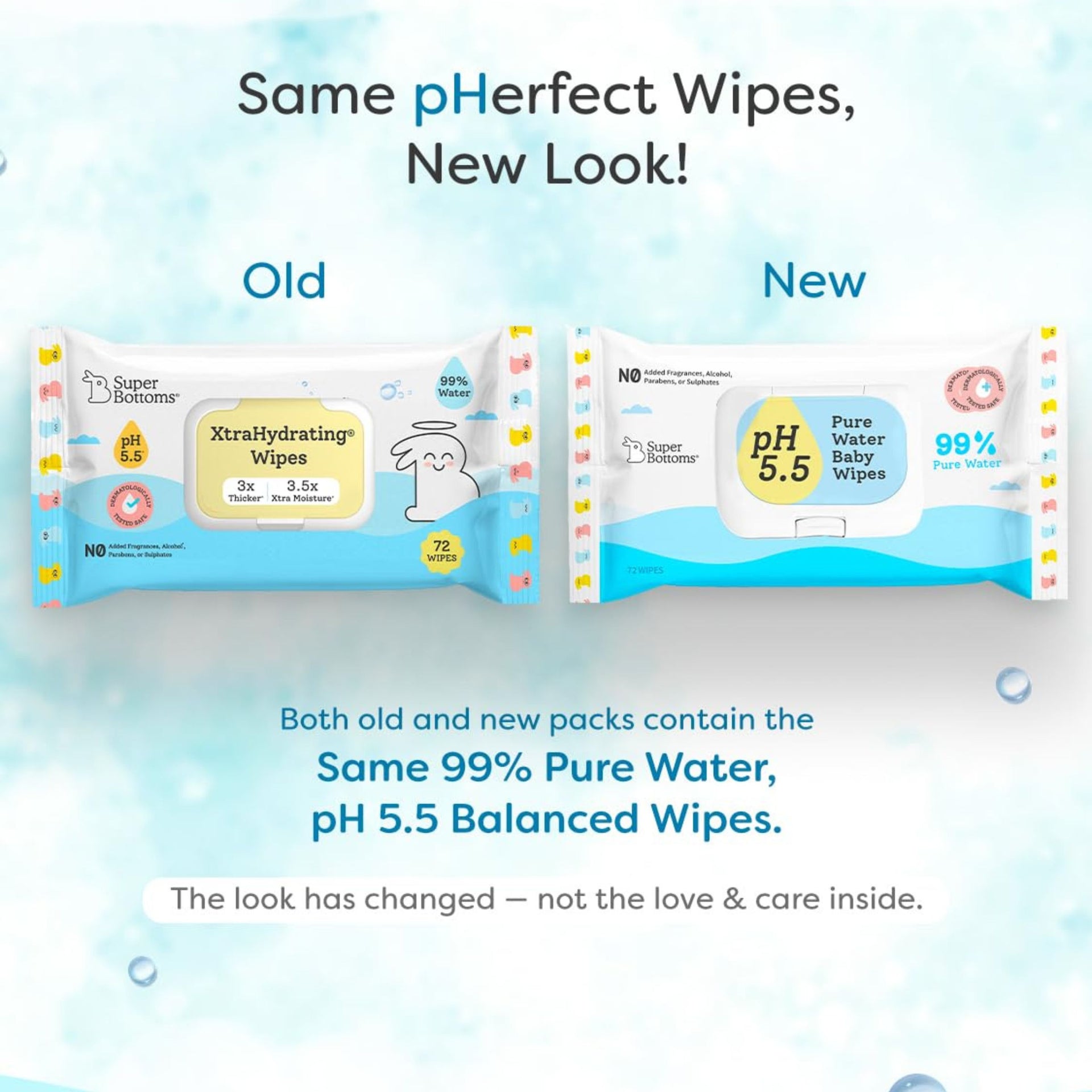 SuperBottoms pH 5.5 Pure Water Baby Wipes – 144 Pieces (Pack of 2), 99% Water, 3x Thicker