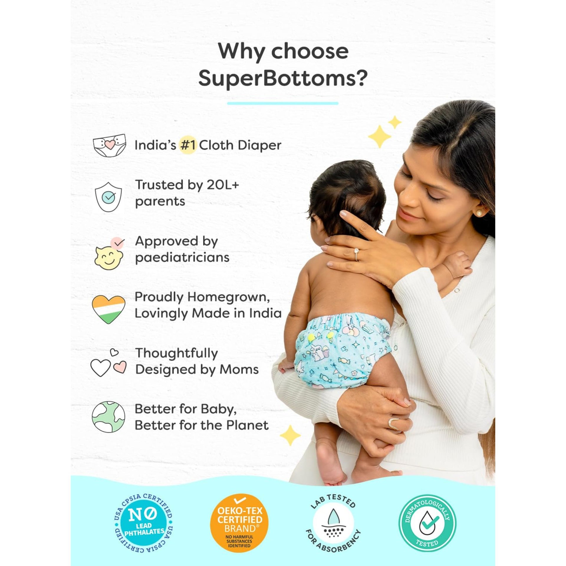 SuperBottoms pH 5.5 Pure Water Baby Wipes – 144 Pieces (Pack of 2), 99% Water, 3x Thicker