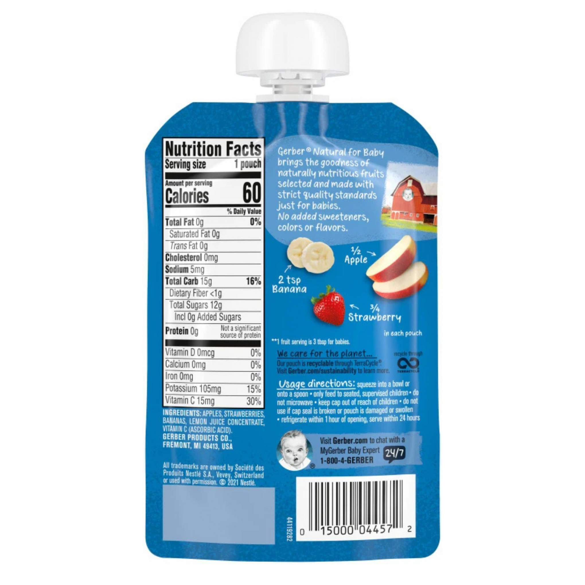 Gerber, Natural for Baby, 2nd Foods, Apple, Strawberry, Banana, 3.5 oz (99 g)