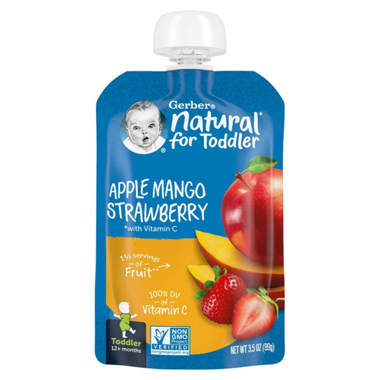 Gerber Baby Food Pouches, Toddler 12+ Months, Apple Mango Strawberry, 3.5 Ounce
