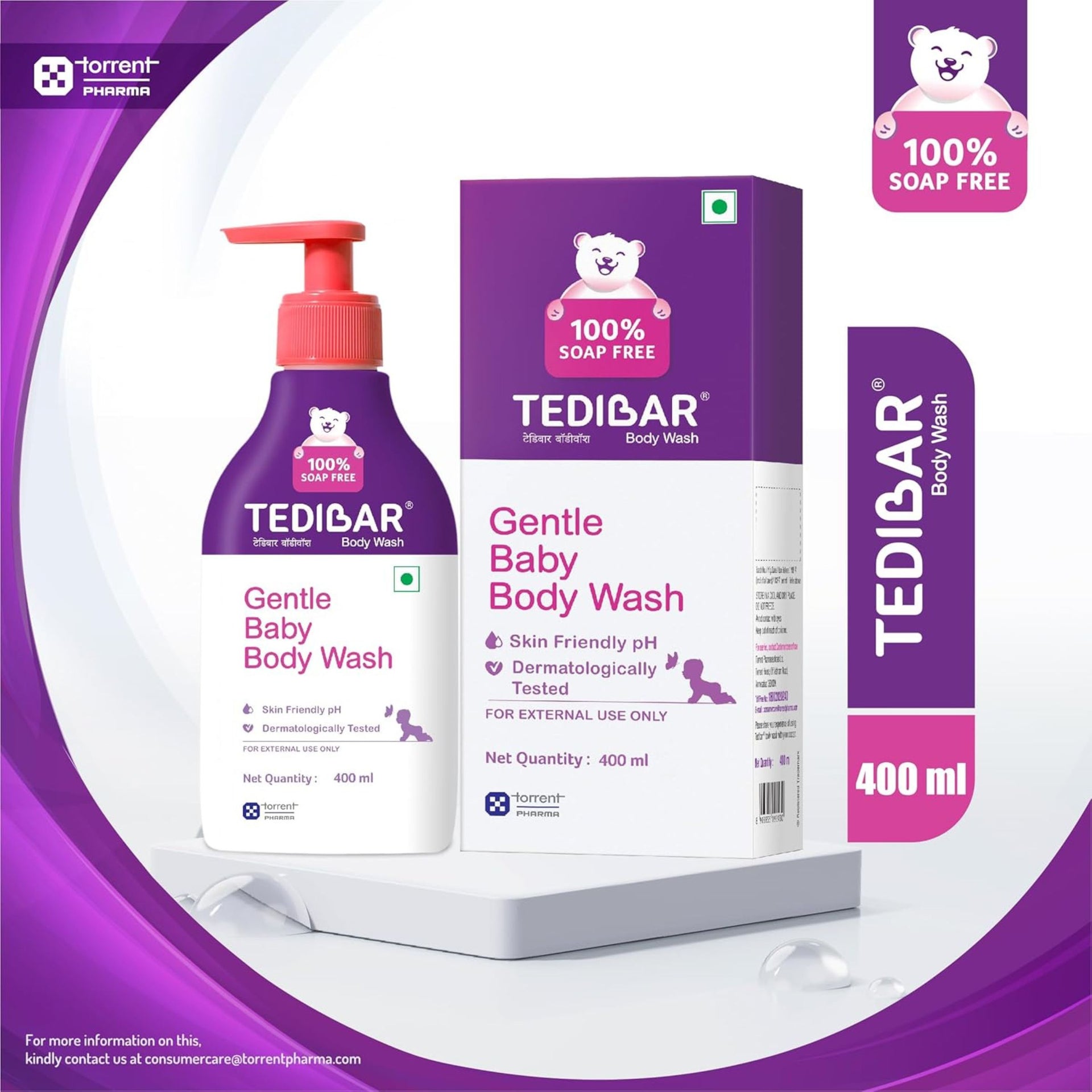 CURATIO Tedibar Gentle Baby Body Wash | 100% Soap-Free, pH Balanced & Dermatologically Tested | Gentle Cleanser for Baby’s Delicate Skin | 400 ml