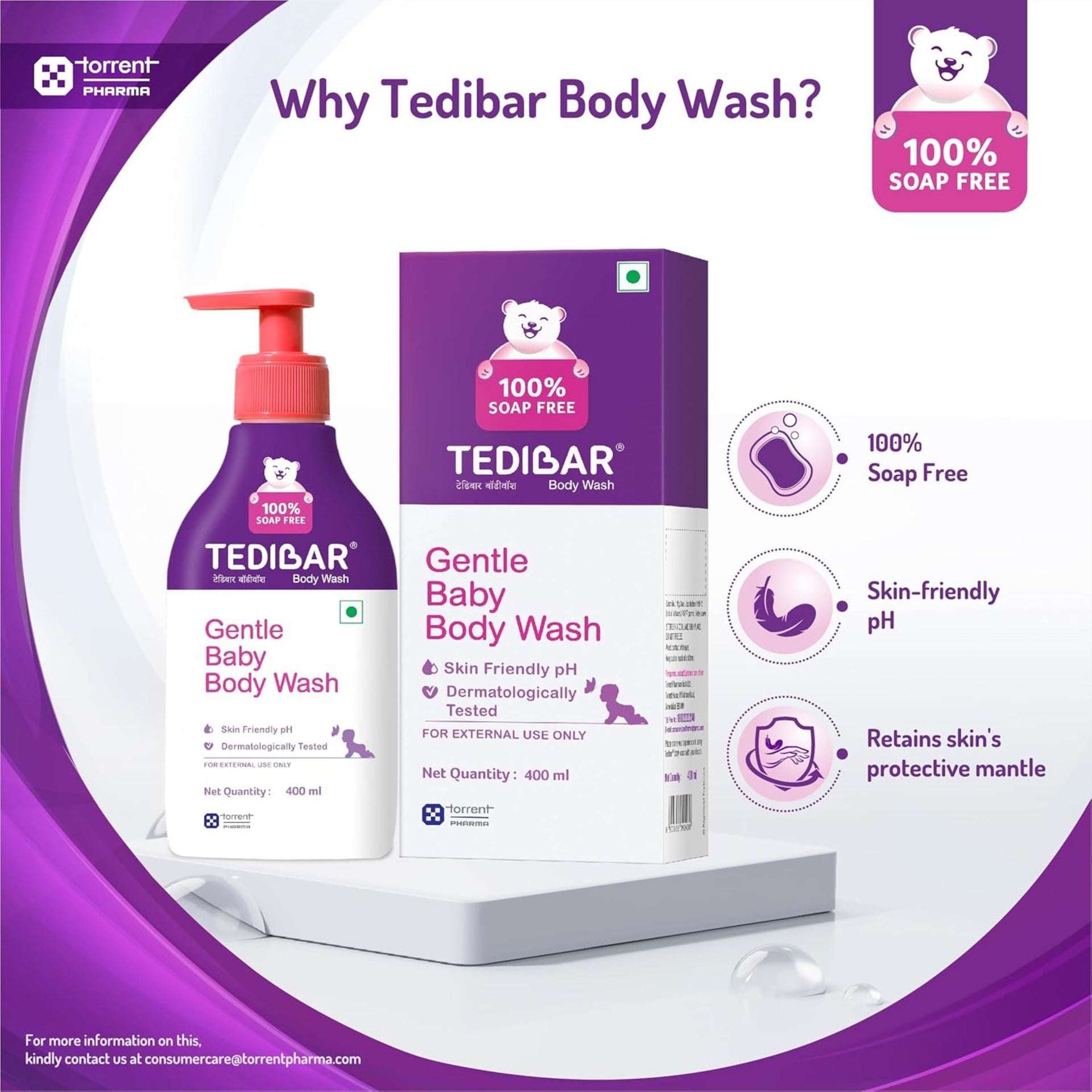 CURATIO Tedibar Gentle Baby Body Wash | 100% Soap-Free, pH Balanced & Dermatologically Tested | Gentle Cleanser for Baby’s Delicate Skin | 400 ml