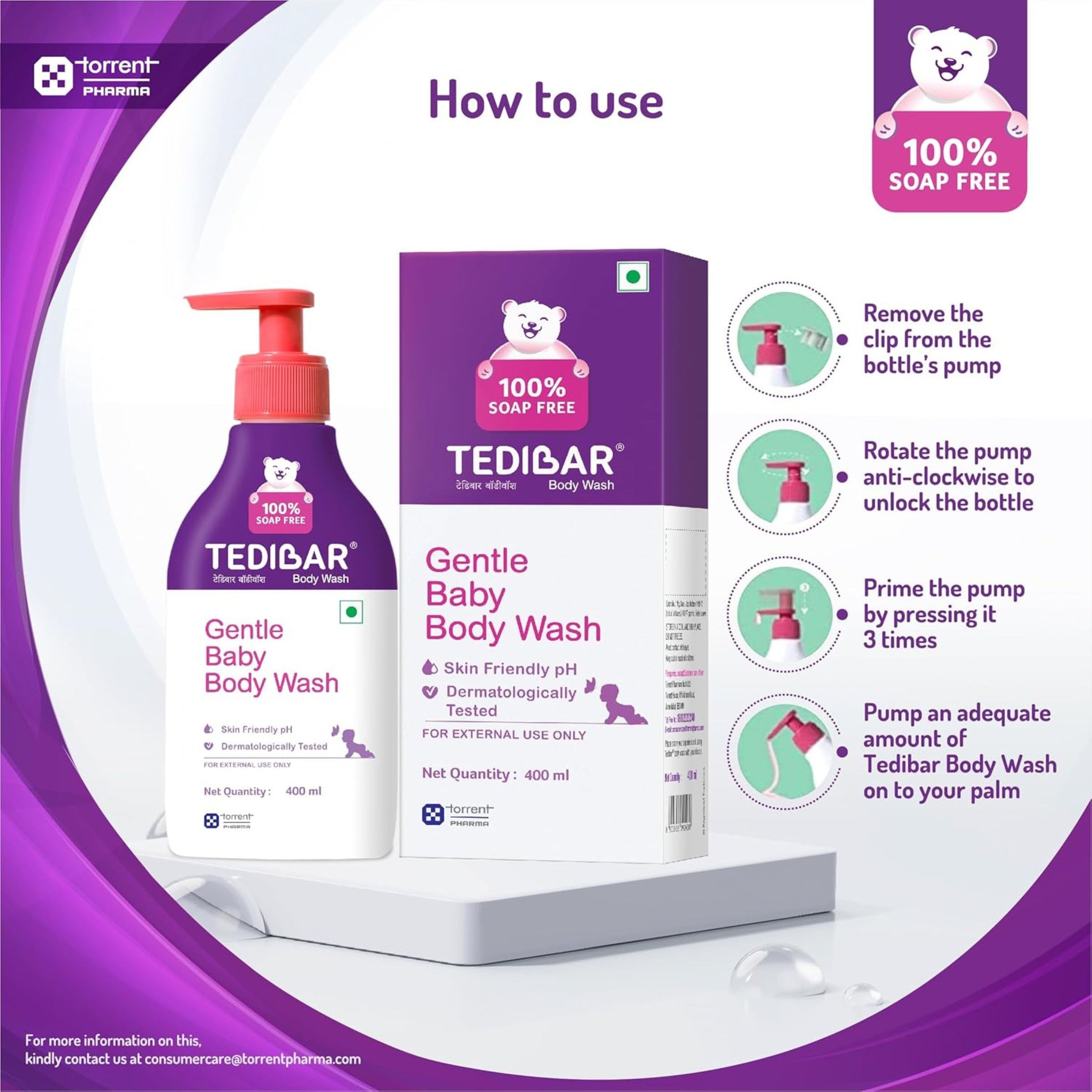 CURATIO Tedibar Gentle Baby Body Wash | 100% Soap-Free, pH Balanced & Dermatologically Tested | Gentle Cleanser for Baby’s Delicate Skin | 400 ml