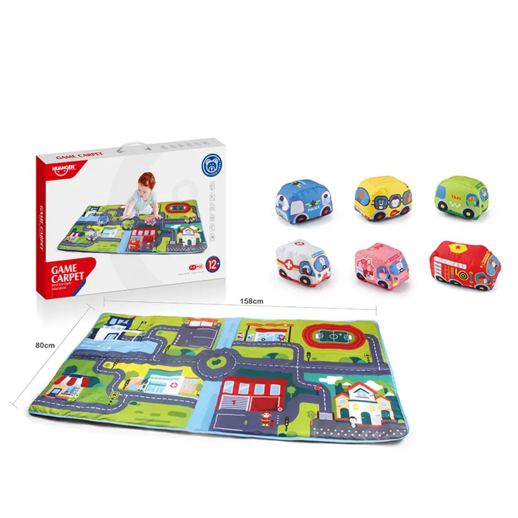 Smile Baby Monster Trucks Cartoon Animal Early Educational Learning Toys, Pull Back Kids Gift Cloth Vehicles Game Carpet