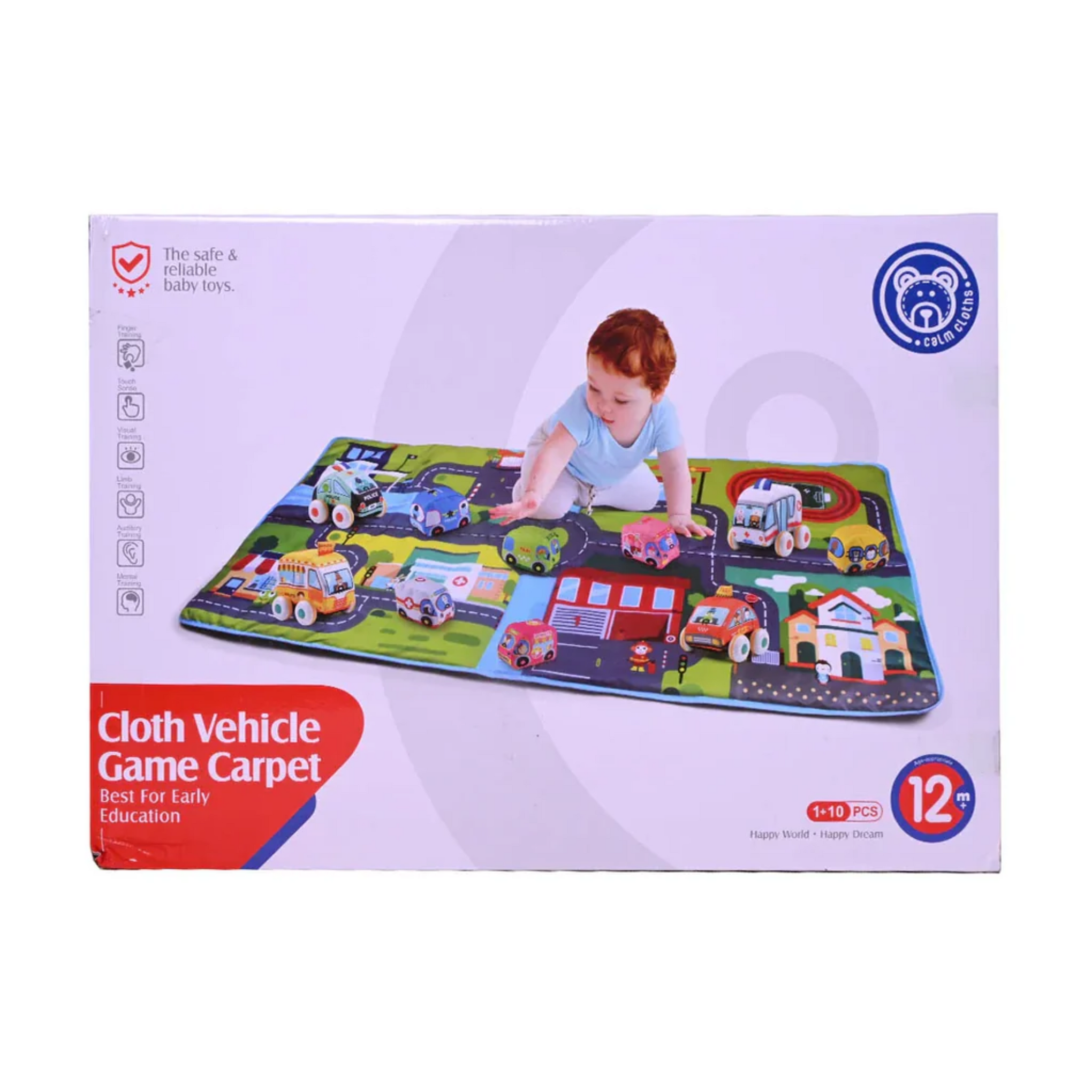 Smile Baby Monster Trucks Cartoon Animal Early Educational Learning Toys, Pull Back Kids Gift Cloth Vehicles Game Carpet