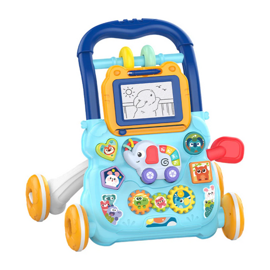 Smile Baby Sit-to-Stand Learning Walker, 3 in 1 Push & Pull Toy, Sorting & Stacking Toys, Magnetic Drawing Board for Toddlers, Blue
