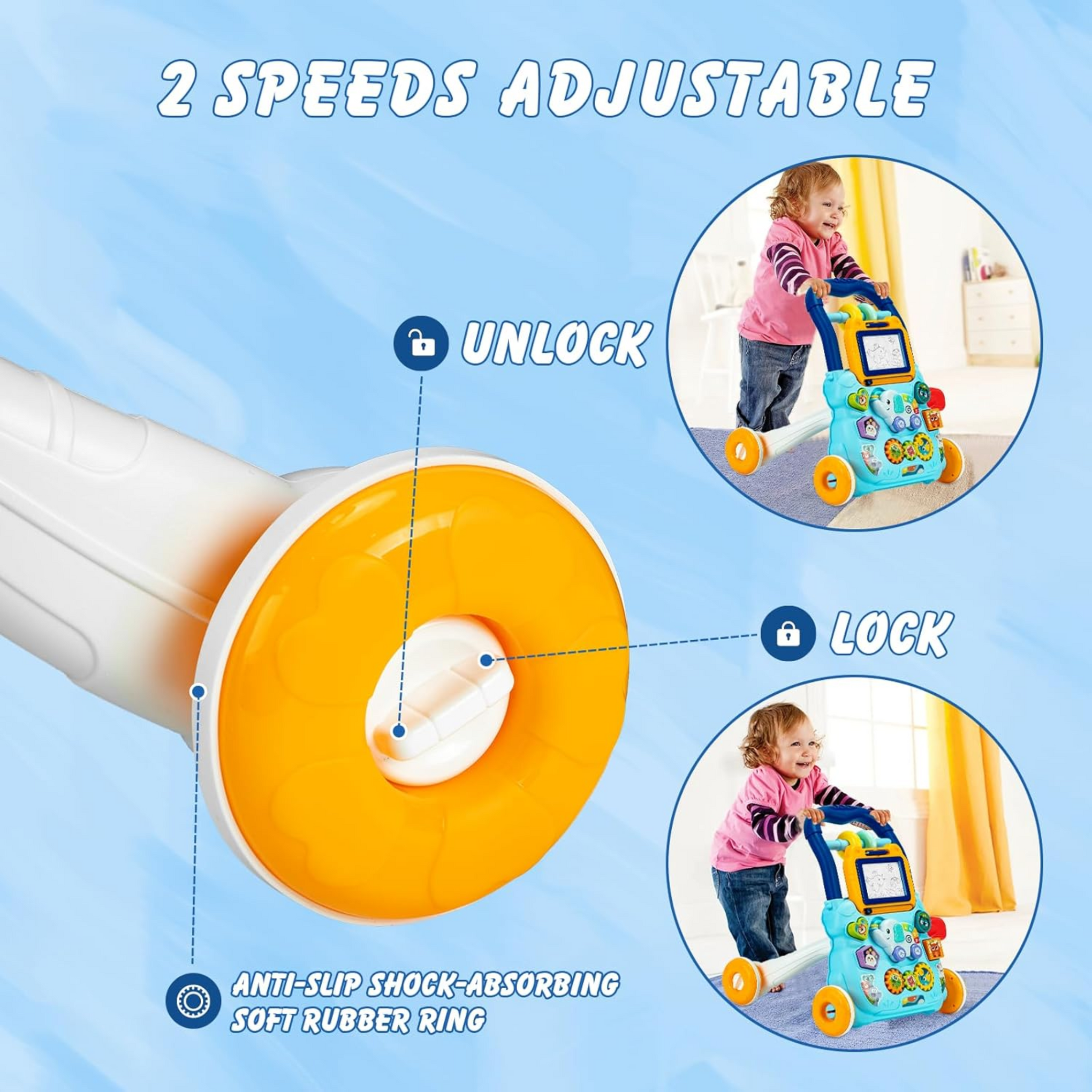 Smile Baby Sit-to-Stand Learning Walker, 3 in 1 Push & Pull Toy, Sorting & Stacking Toys, Magnetic Drawing Board for Toddlers, Blue