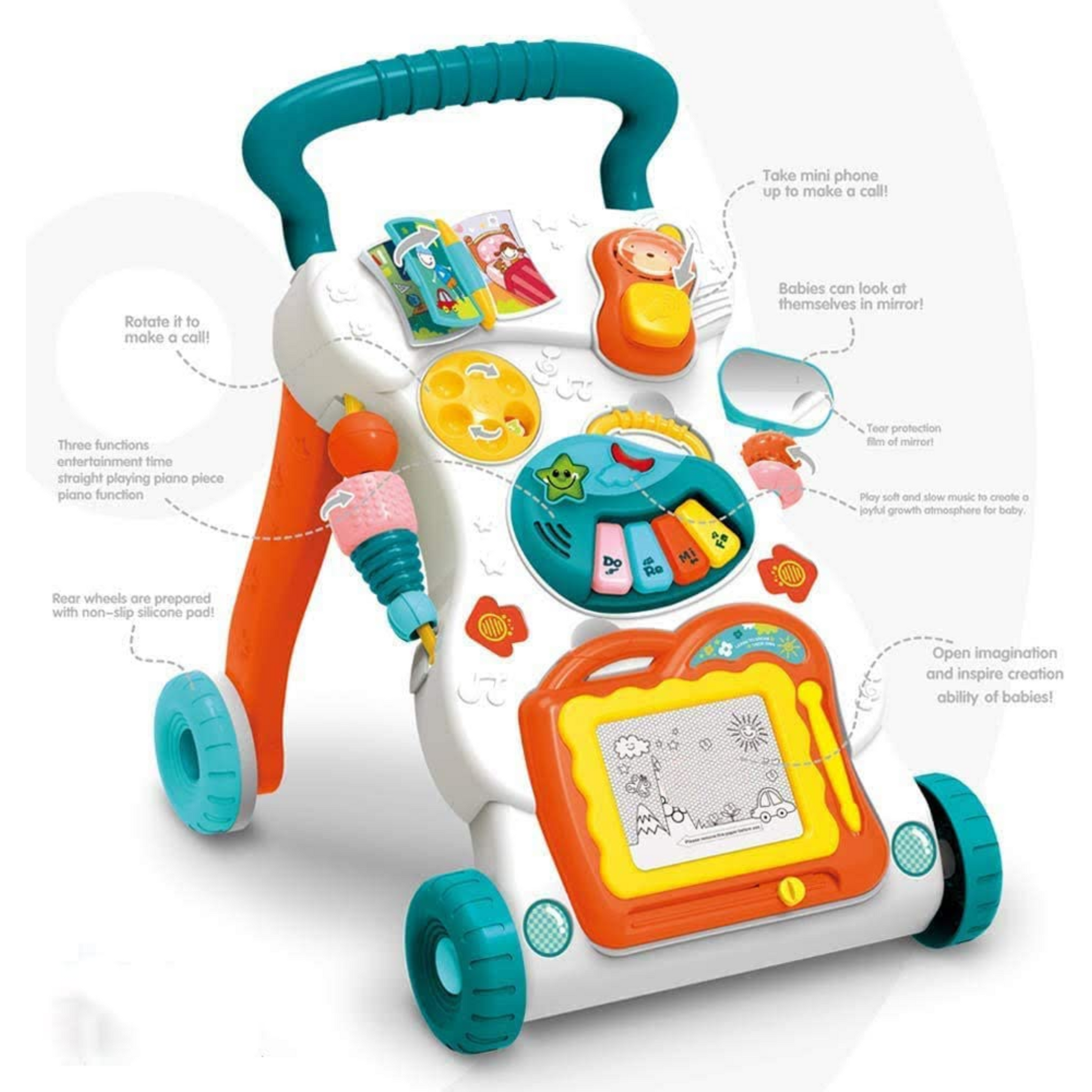 Smile Baby Baby Walker, Multifunction Trolley Walker Kid Early Learning Education Music Science Toy for ToddlerKids Toys Walk Along The Music Walker, Baby Walker Activities, Music and Sound Kids.