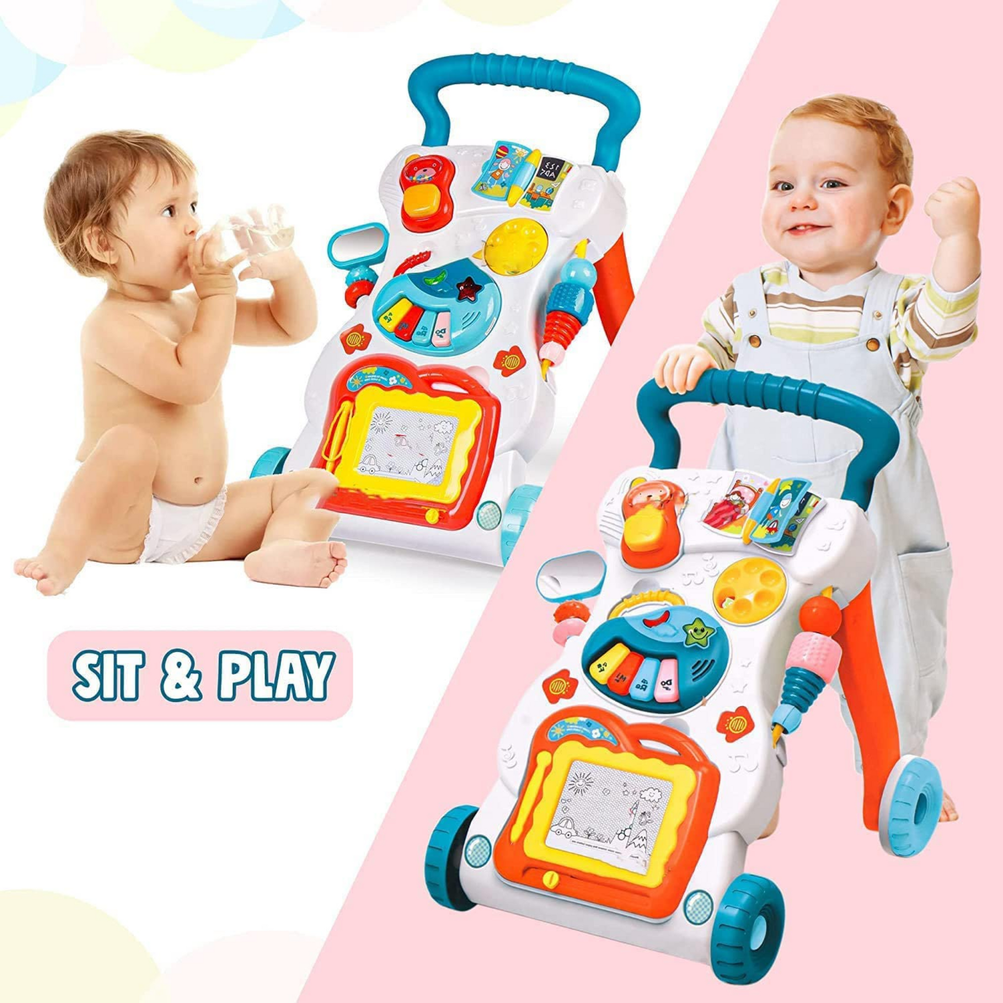 Smile Baby Baby Walker, Multifunction Trolley Walker Kid Early Learning Education Music Science Toy for ToddlerKids Toys Walk Along The Music Walker, Baby Walker Activities, Music and Sound Kids.