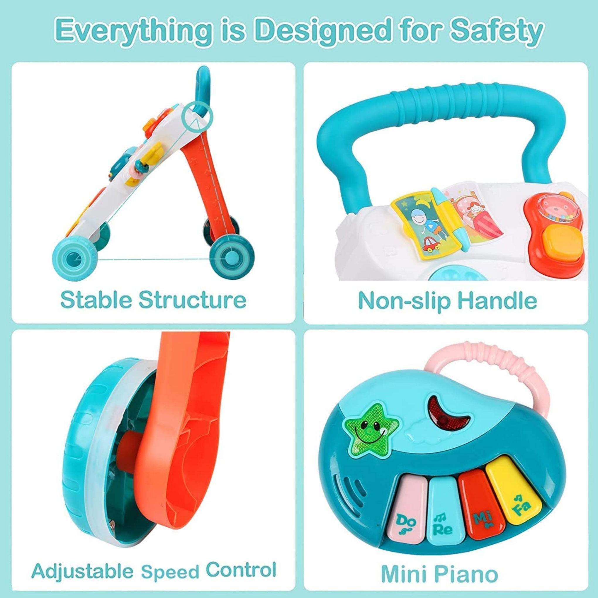 Smile Baby Baby Walker, Multifunction Trolley Walker Kid Early Learning Education Music Science Toy for ToddlerKids Toys Walk Along The Music Walker, Baby Walker Activities, Music and Sound Kids.