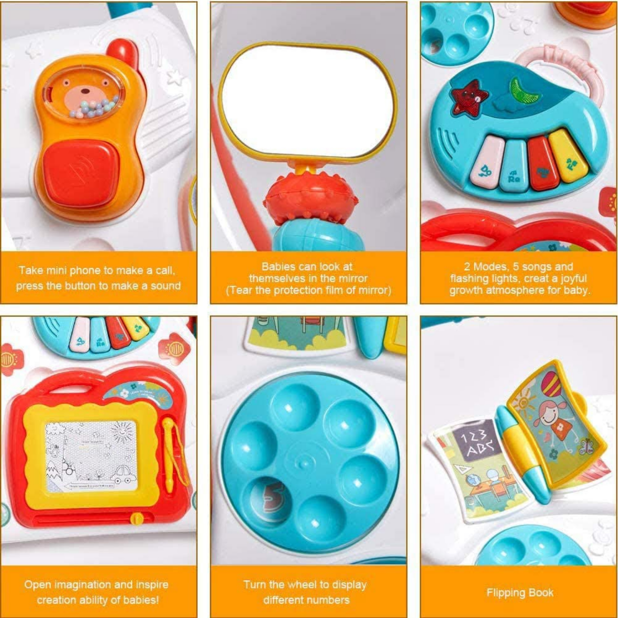 Smile Baby Baby Walker, Multifunction Trolley Walker Kid Early Learning Education Music Science Toy for ToddlerKids Toys Walk Along The Music Walker, Baby Walker Activities, Music and Sound Kids.