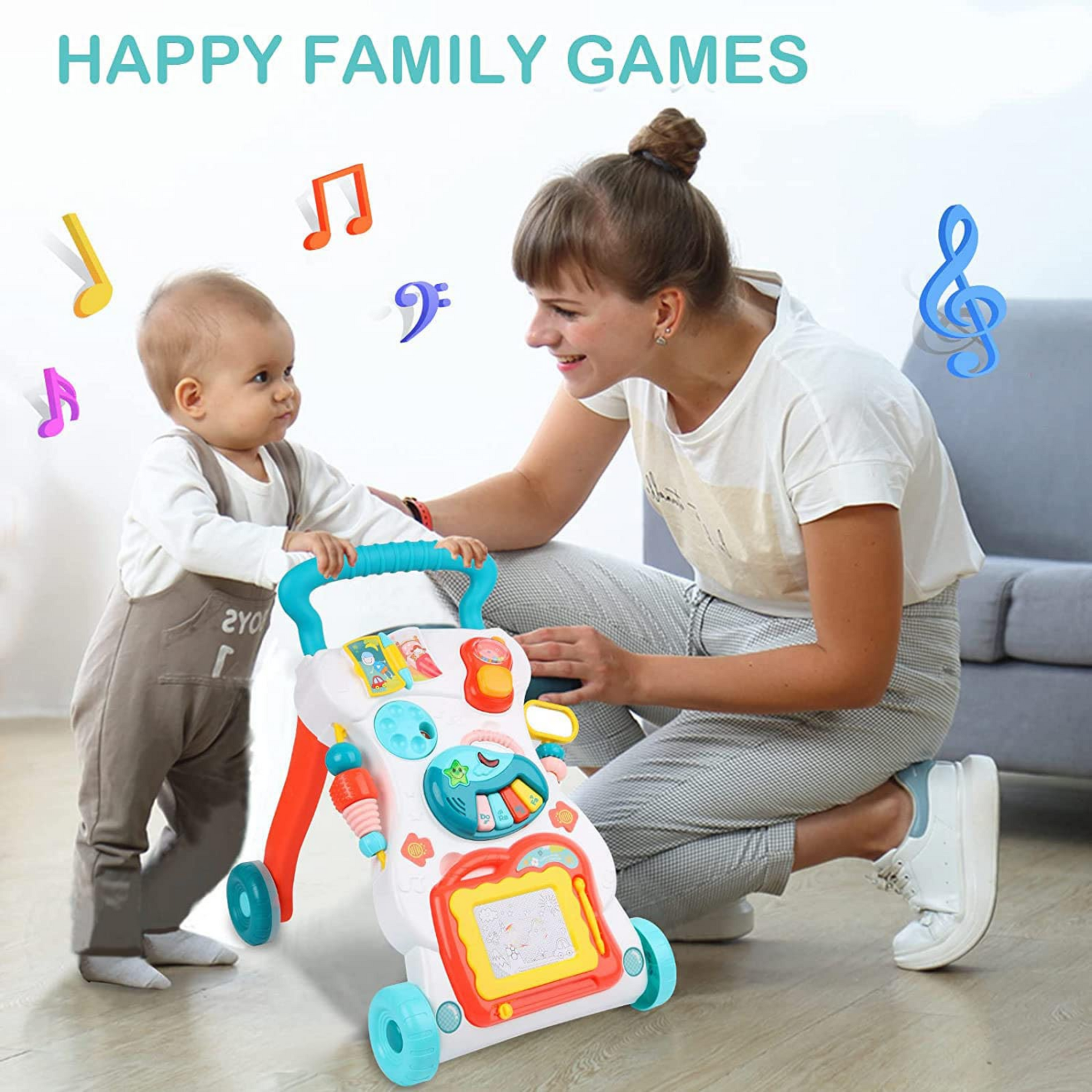 Smile Baby Baby Walker, Multifunction Trolley Walker Kid Early Learning Education Music Science Toy for ToddlerKids Toys Walk Along The Music Walker, Baby Walker Activities, Music and Sound Kids.