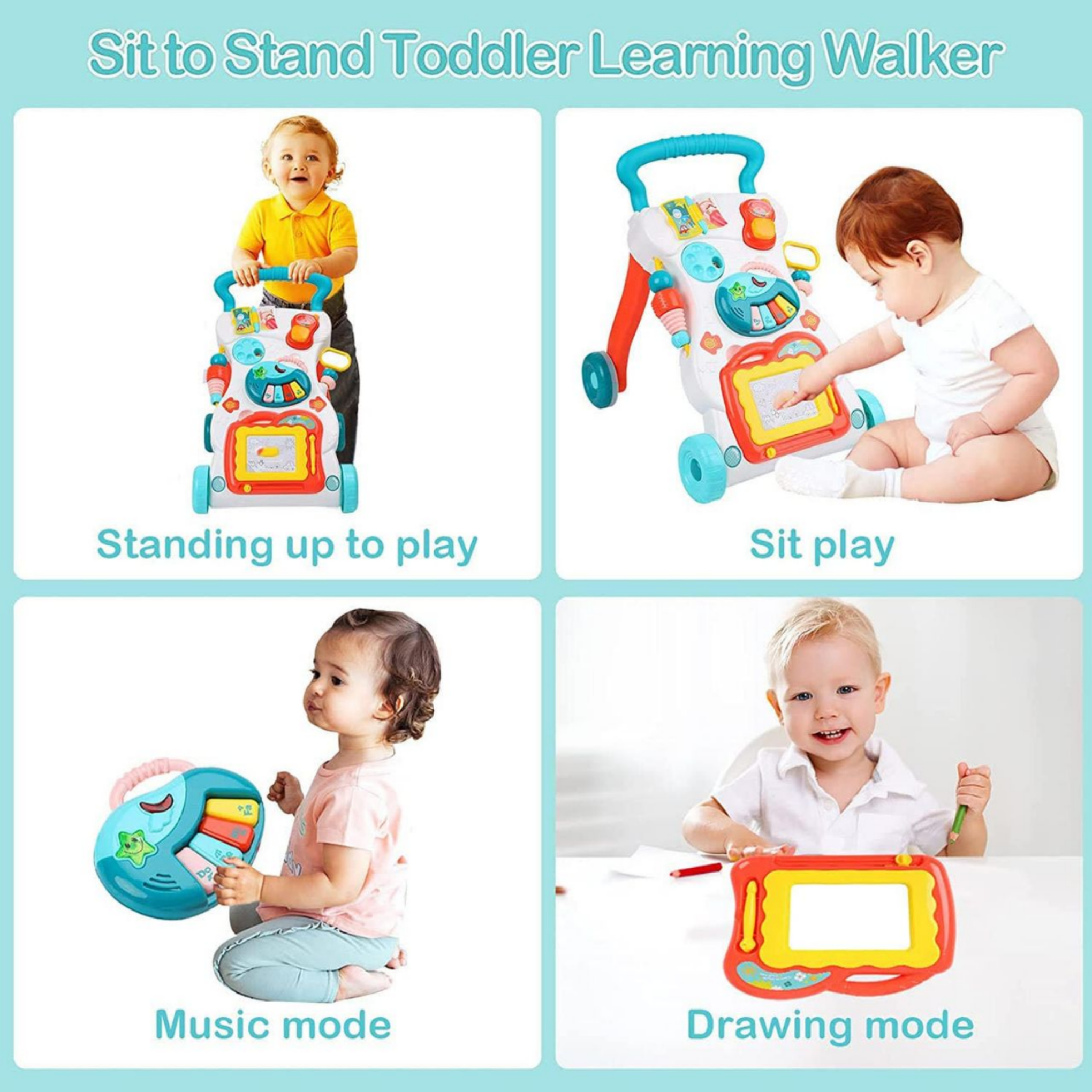 Smile Baby Baby Walker, Multifunction Trolley Walker Kid Early Learning Education Music Science Toy for ToddlerKids Toys Walk Along The Music Walker, Baby Walker Activities, Music and Sound Kids.
