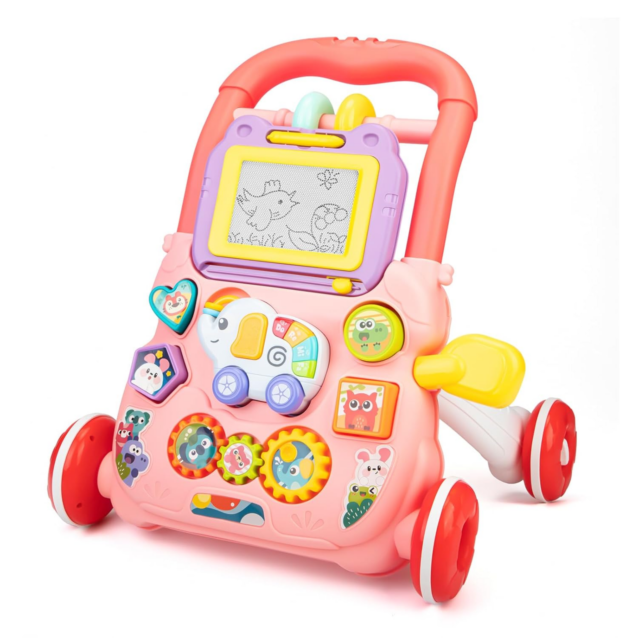 Smile Baby 3 in 2 Push & Pull Toy,Sorting & Stacking Toys,Magnetic Drawing Board for Kids,(Pink)