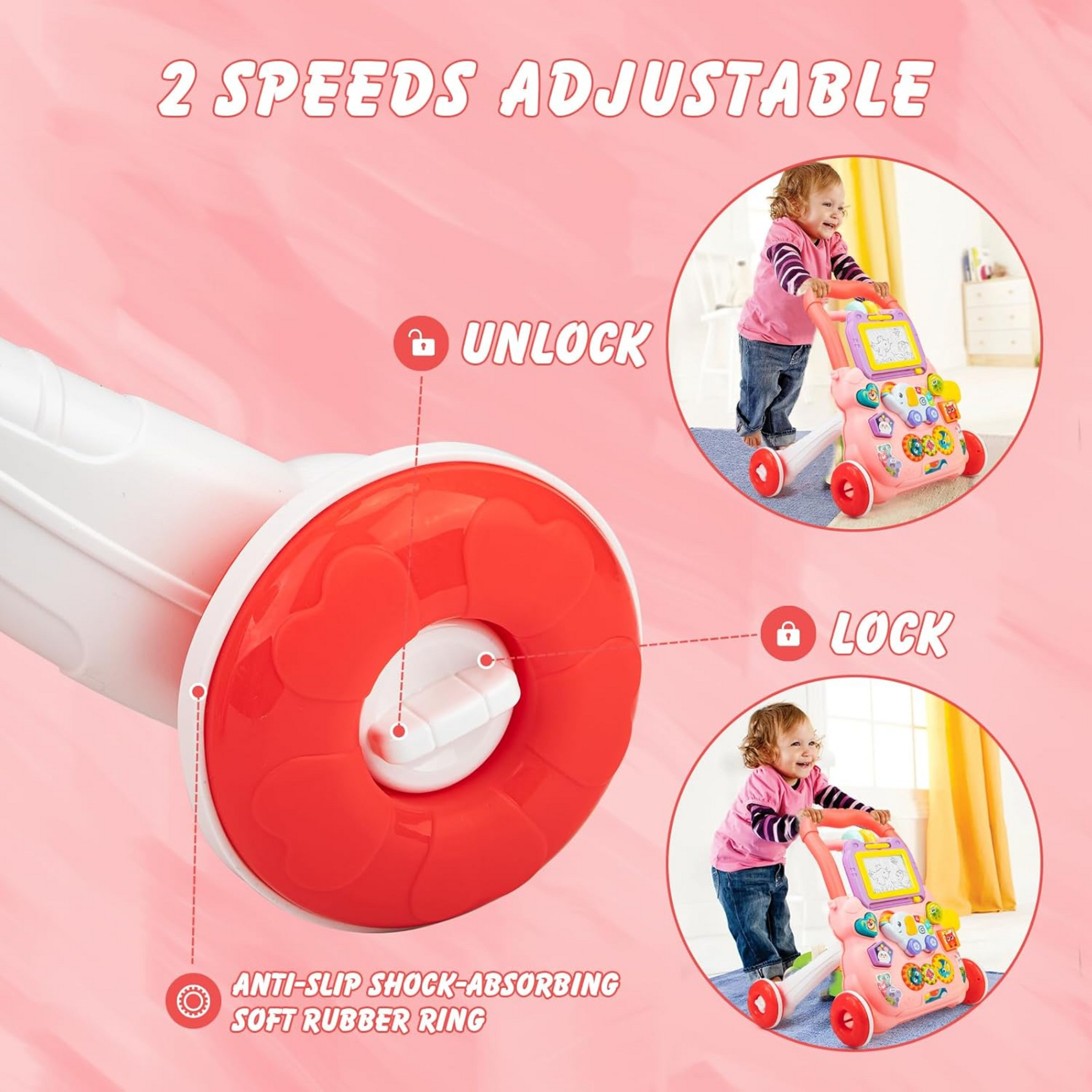 Smile Baby 3 in 2 Push & Pull Toy,Sorting & Stacking Toys,Magnetic Drawing Board for Kids,(Pink)